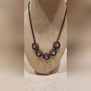 Lia Sophia "Nora" Antiqued Gold Tone with Clear Cut Crystals Necklace 18-21"